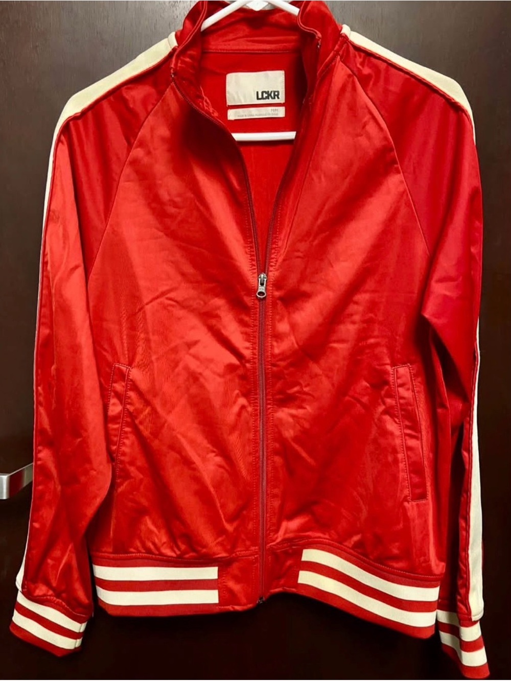 LCKR Red White Breezy Tricot Track Jacket Mens Size Medium